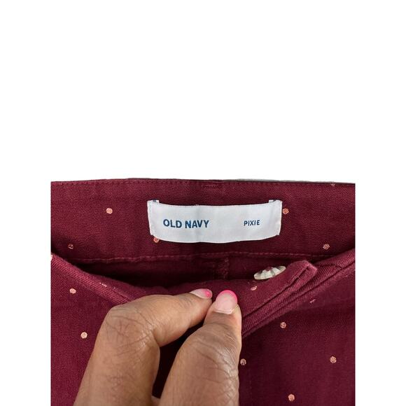 Old Navy Burgundy Rose Gold Polka Dot Mid-Rise Pixie Ankle Pants Size 14 Petite - Picture 4 of 14